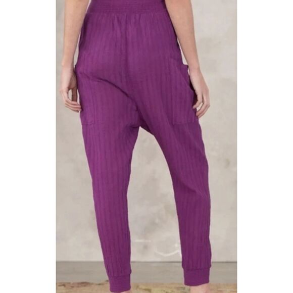 SUNDANCE "Barbado" Boho Beachy Drop-Crotch Harem Cotton Pants Pockets Large - Picture 2 of 8